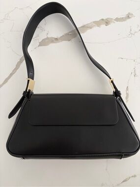 Zara Black Shoulder Bag with Gold Hardware